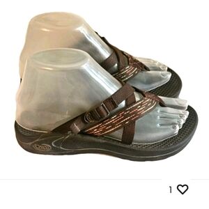 Chaco Sandals Wmn's Sz 6 Hipthong Sporty Strappy Slide Flats Brown& Pink Design